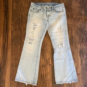 American Eagle Outfitters Light Blue Distressed Flare Jeans